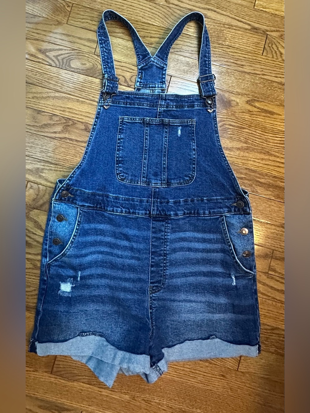 No Boundaries Light and Dark Blue Denim Shortalls - Picture 2 of 9